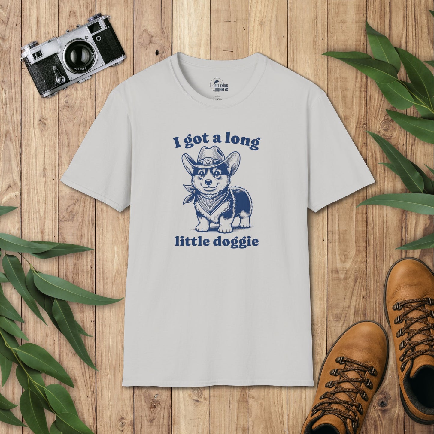 Corgi Cowboy Retro Cartoon Long Little Doggie Graphic T-Shirt