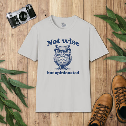 Not Wise but Opinionated Retro Cartoon Owl Graphic T-Shirt