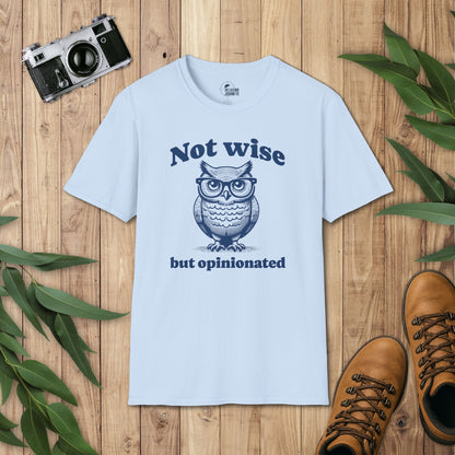 Not Wise but Opinionated Retro Cartoon Owl Graphic T-Shirt